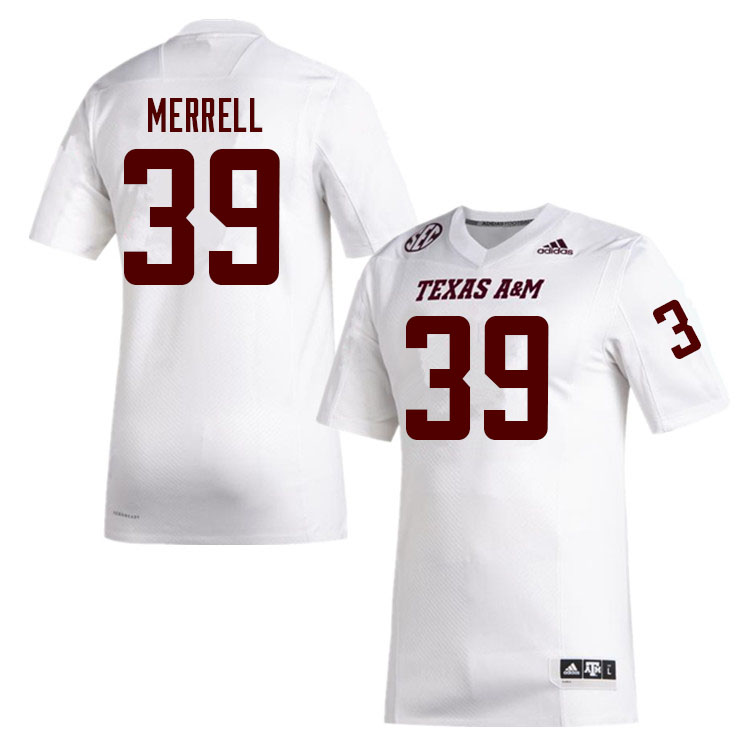 Men #39 Caleb Merrell Texas A&M Aggies College Football Jerseys Sale-White - Click Image to Close